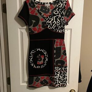 Adore Black and Red Graphic Mini Dress